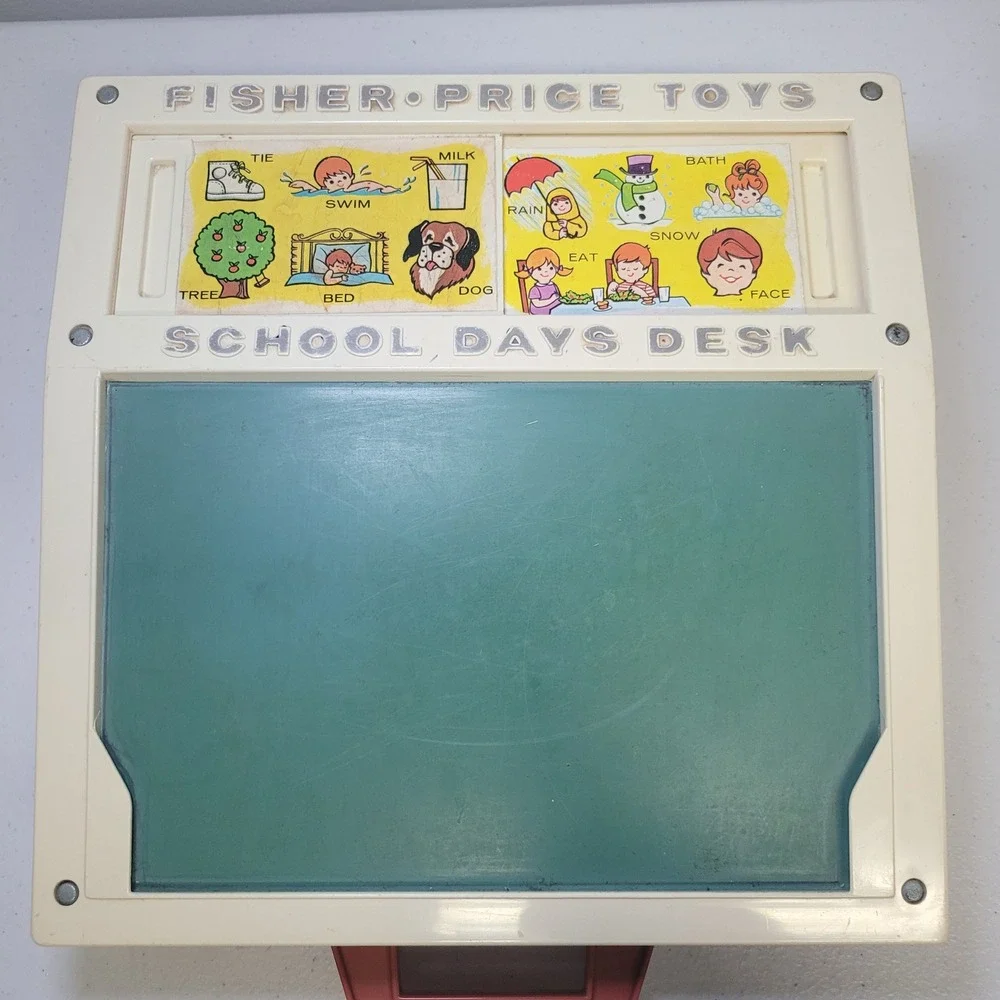 Vintage Fisher Price School Days Desk‎ Chalk Magnetic Letters Stencils 1972